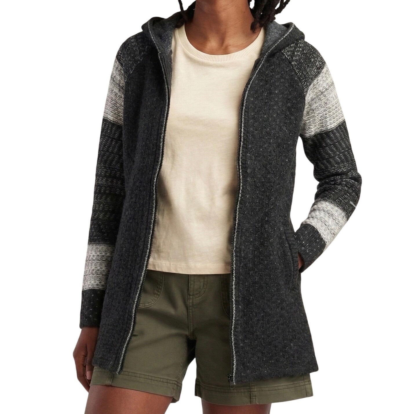 Krimson Klover Mover Maker Full Zip Hooded Sweater, Black Heather Stripe, Medium